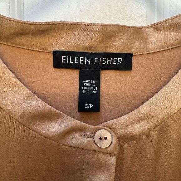 Eileen Fisher Shirt Silk Spandex Button Up Long Sleeve Top Women’s S/P Brown - Picture 3 of 8